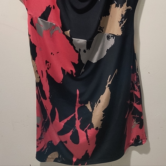 Nine West Women's 10 Pink & Black Abstract Paint Draped Neckline Mini Dress - Picture 5 of 11